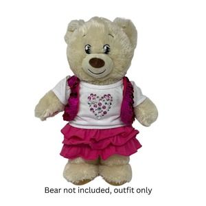 Build a Bear Workshop BABW Pink Skirt w/ White Shirt & Sequin Vest‎ Outfit ONLY